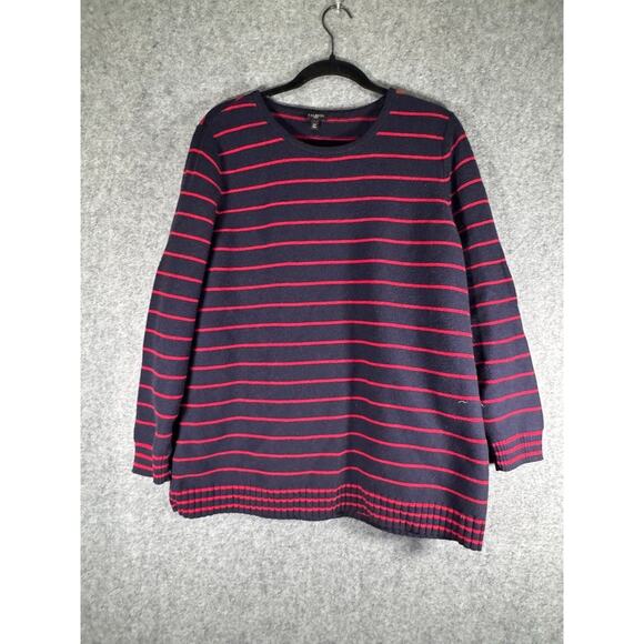 Talbots Sweater‎ Women 2X Navy Striped Crewneck Nautical Coastal Sailor Chunky - Picture 1 of 7
